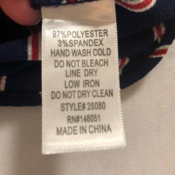 𝅺MONTEAU Striped Blue, Red & White Top with Flutter Sleeves size Small - Picture 9 of 12